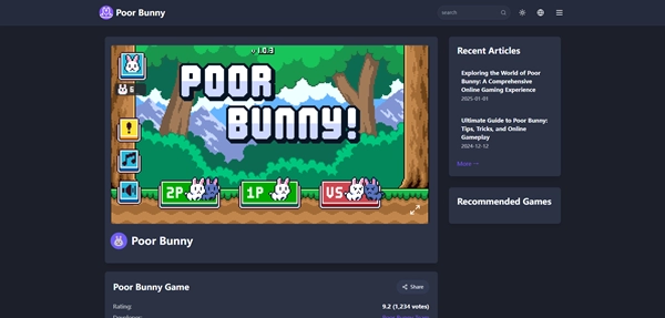 Poor Bunny game showcasing cute visuals and platforming challenges.